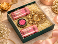 MOH Premium Festive Pooja Gift Hamper with Pink Decorative Tins, Lotus Diya and Golden Urli Set