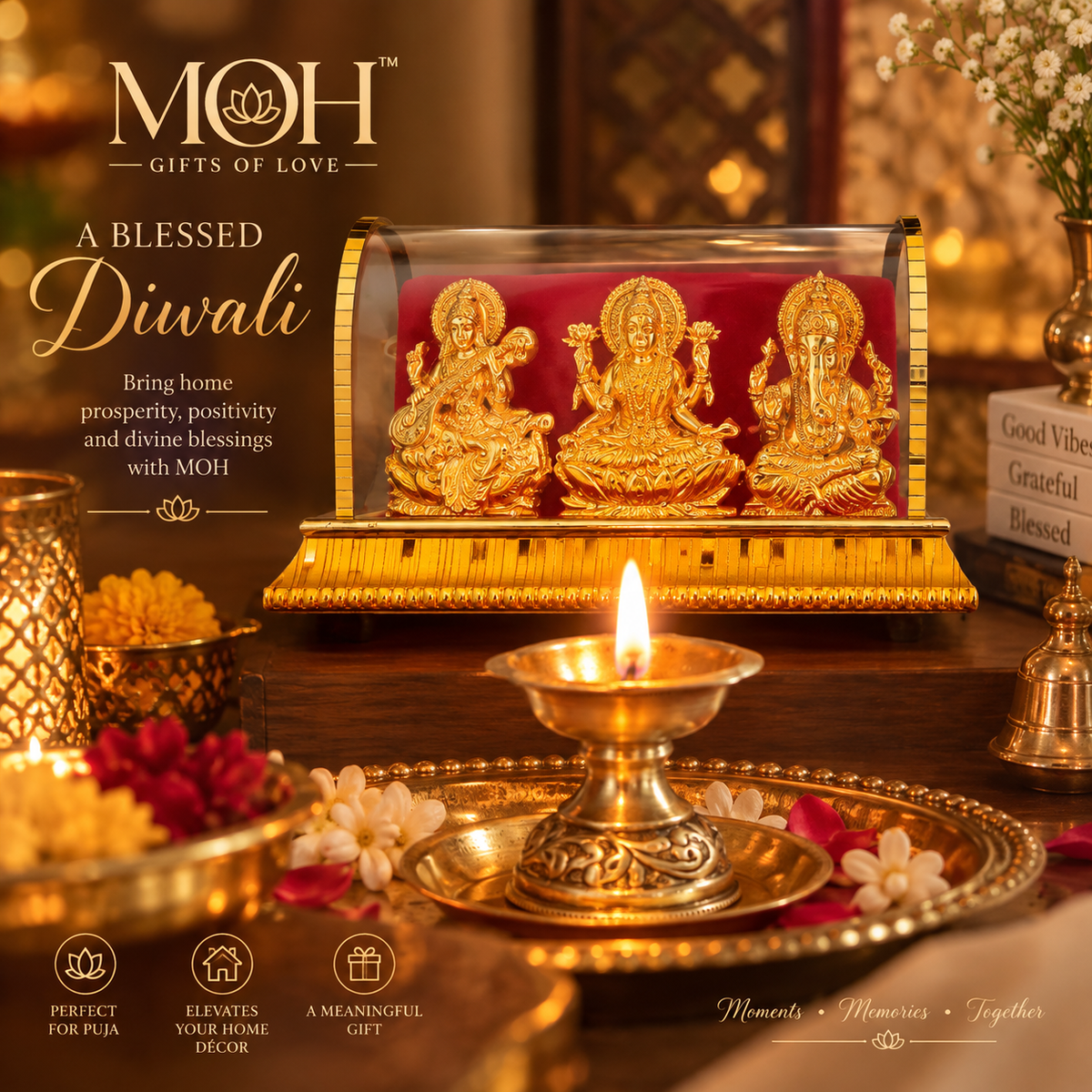 MOH Premium Diwali Gift Hamper with Decorative tea light holder and Lakshmi Ganesh Idol