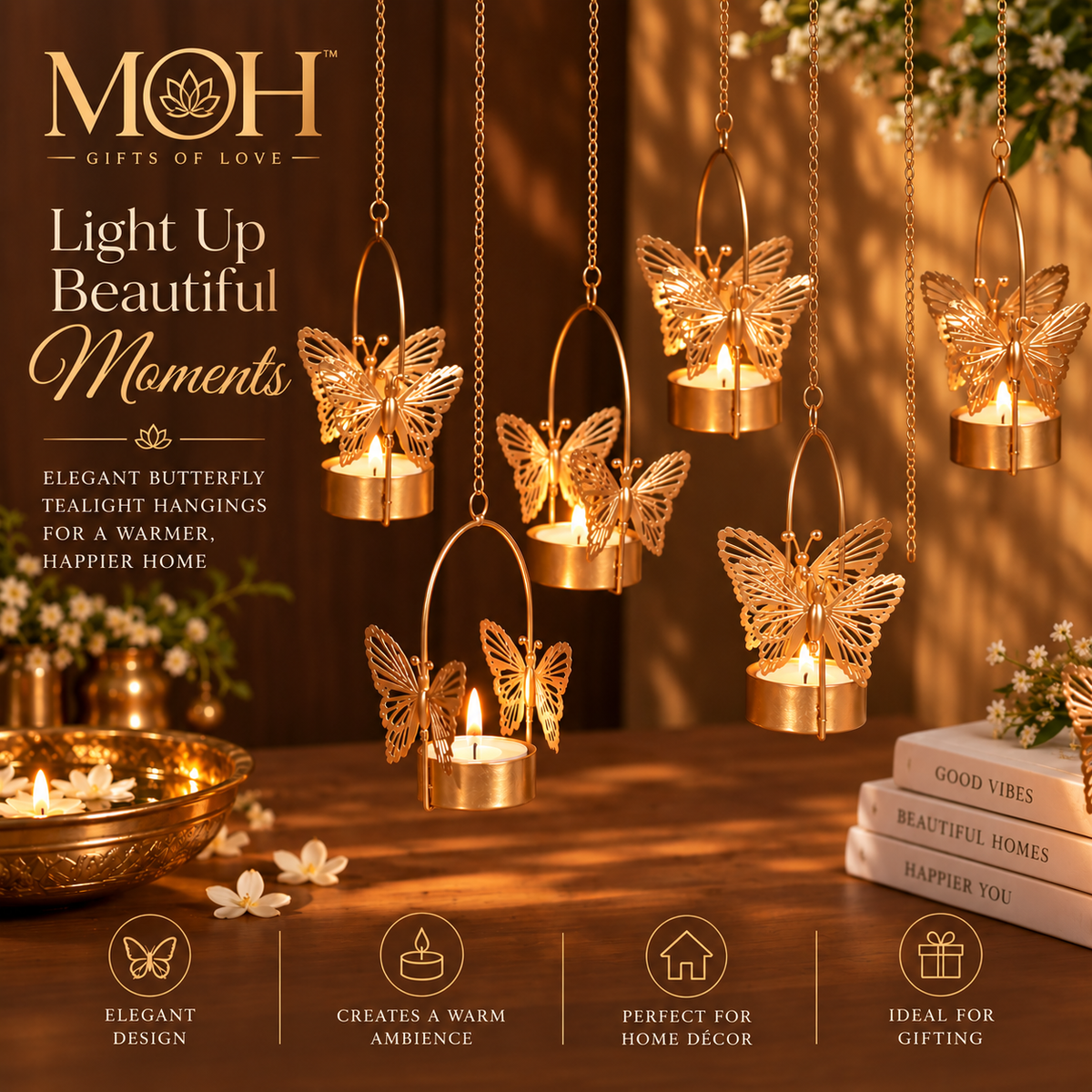 MOH Premium Diwali Gift Hamper with Decorative tea light holder and Lakshmi Ganesh Idol