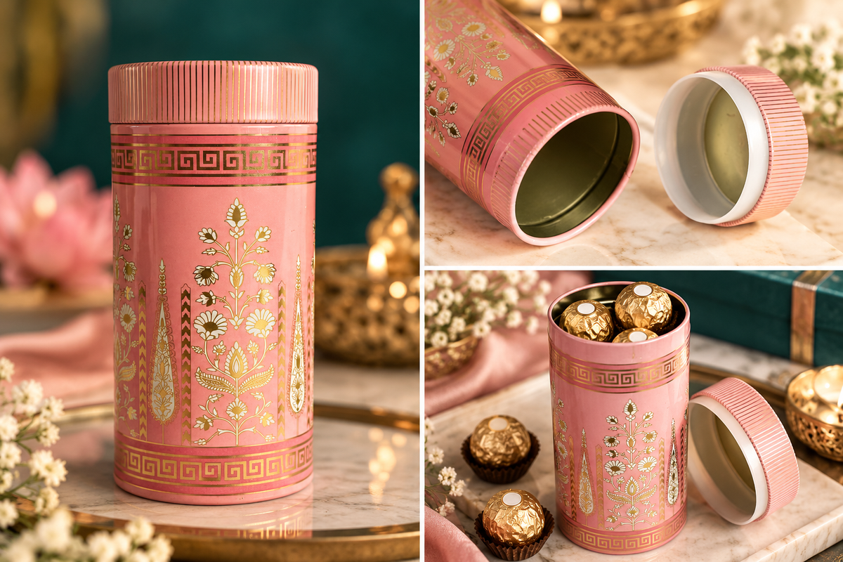 MOH Premium Pink Festive Gift Hamper with Silver-Tone Lakshmi Ganesh Idol, Lotus Diyas & Decorative Keepsake Box