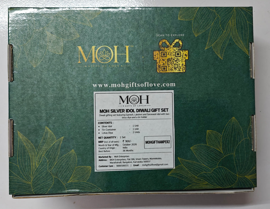 MOH Premium Pink Festive Gift Hamper with Silver-Tone Lakshmi Ganesh Idol, Lotus Diyas & Decorative Keepsake Box