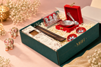 MOH Premium Diwali pooja gift hamper with silver-tone pooja set, lotus diyas and incense holder