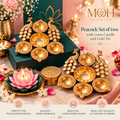 MOH Premium Pooja Gift Hamper with Lotus Diya and Peacock Urli