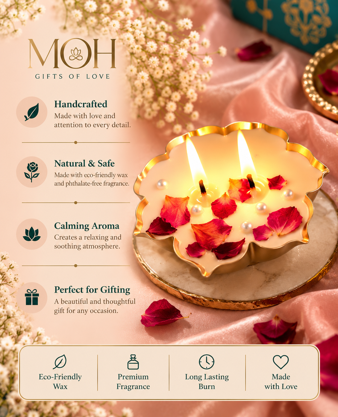 MOH Premium Peacock Diya Gift Hamper with urli candle