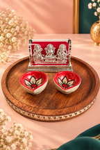 MOH Premium Diwali pooja gift hamper with silver-tone pooja set, lotus diyas and incense holder