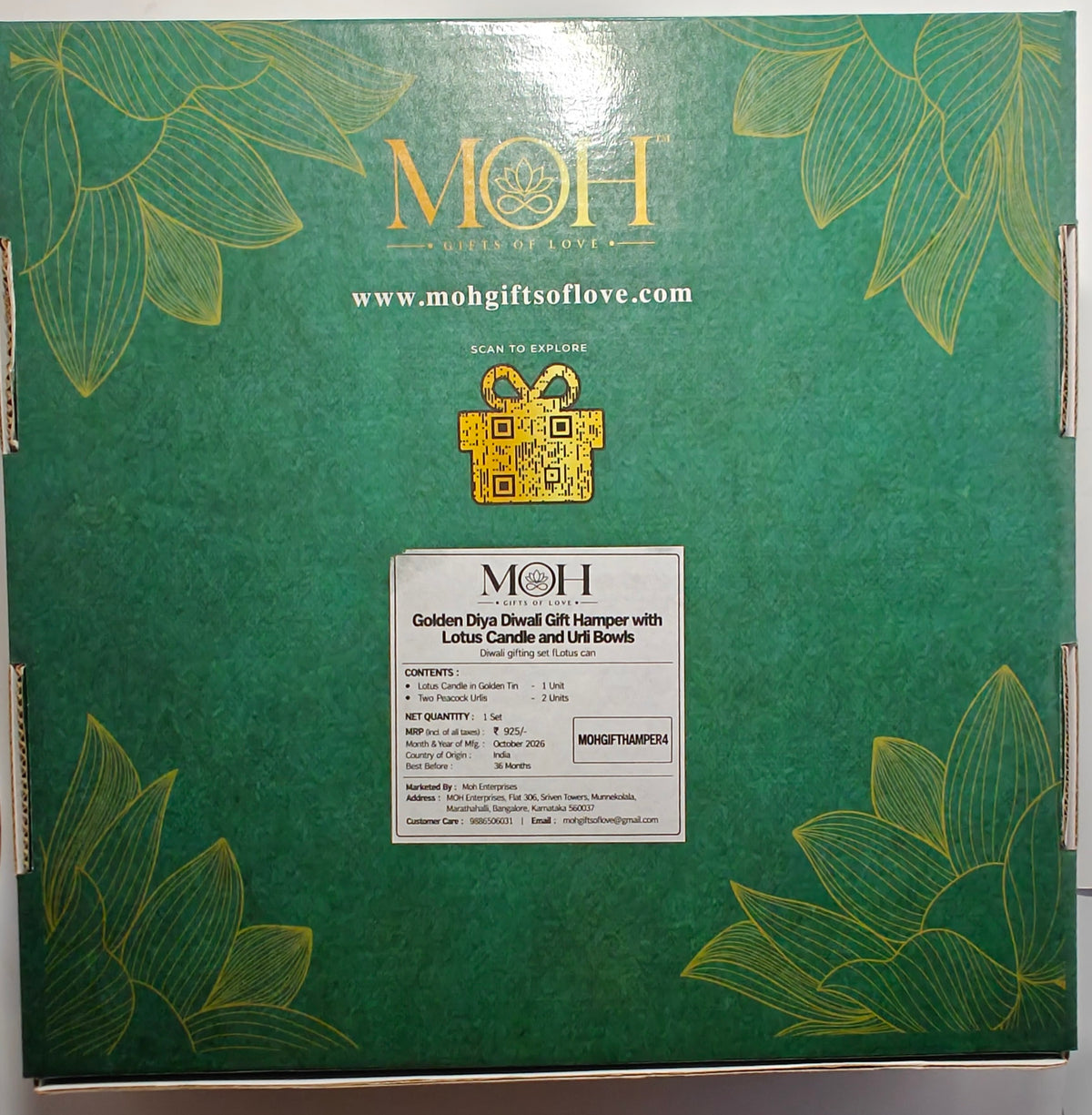 MOH Premium Pooja Gift Hamper with Lotus Diya and Peacock Urli