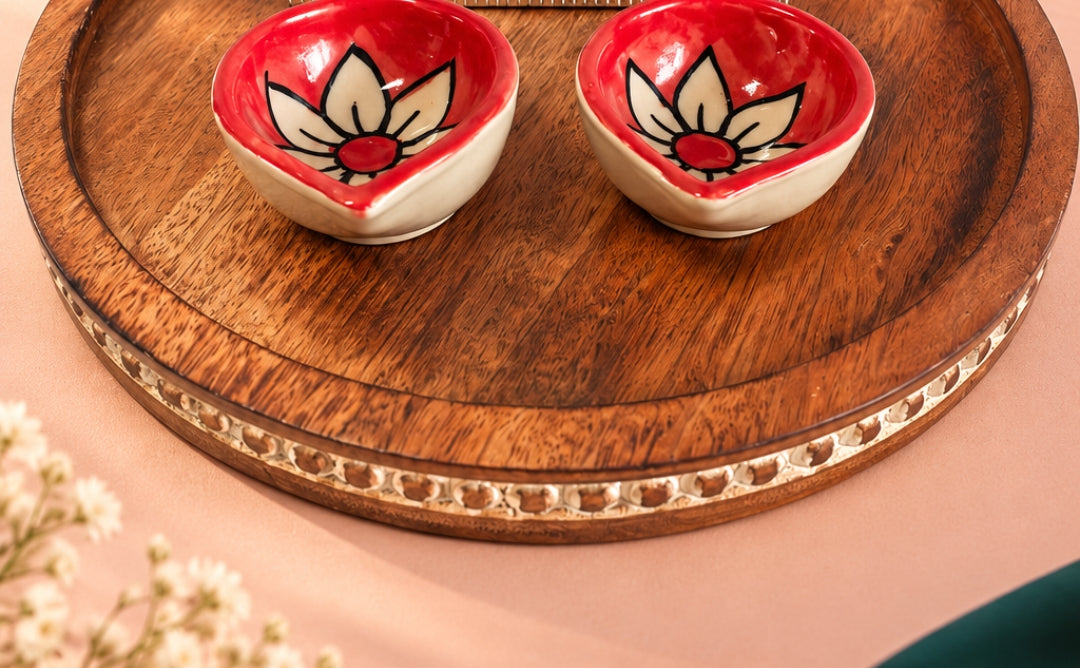MOH premium Decorative Ceramic Diyas with Floral Design, set of 8