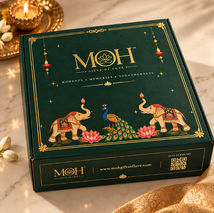 MOH Premium Diwali Gift Hamper with Lotus Diyas, Floral Tealight Holders & Patchouli Amber Incense Sticks